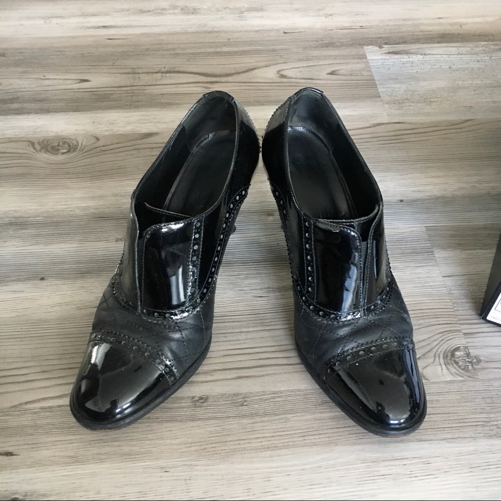 Chanel patent laser cut & quilted leather booties